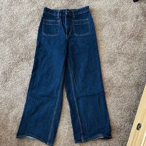 High-Rise Dark Blue Wide-Leg Jeans for Women